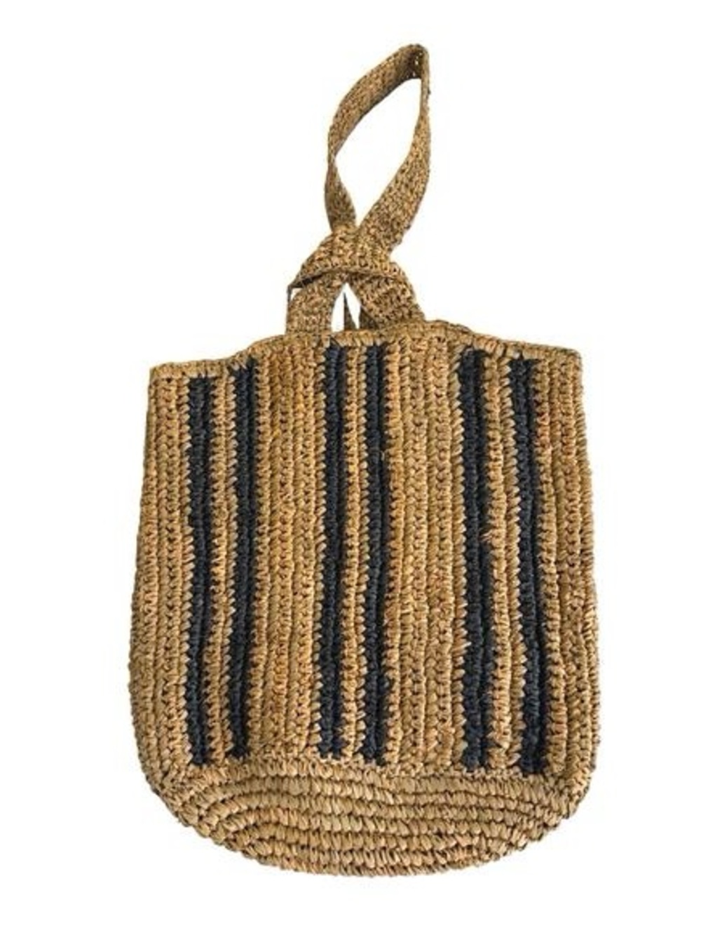 l*space Woven Straw Shoulder Bag with Navy Stripes - Natural